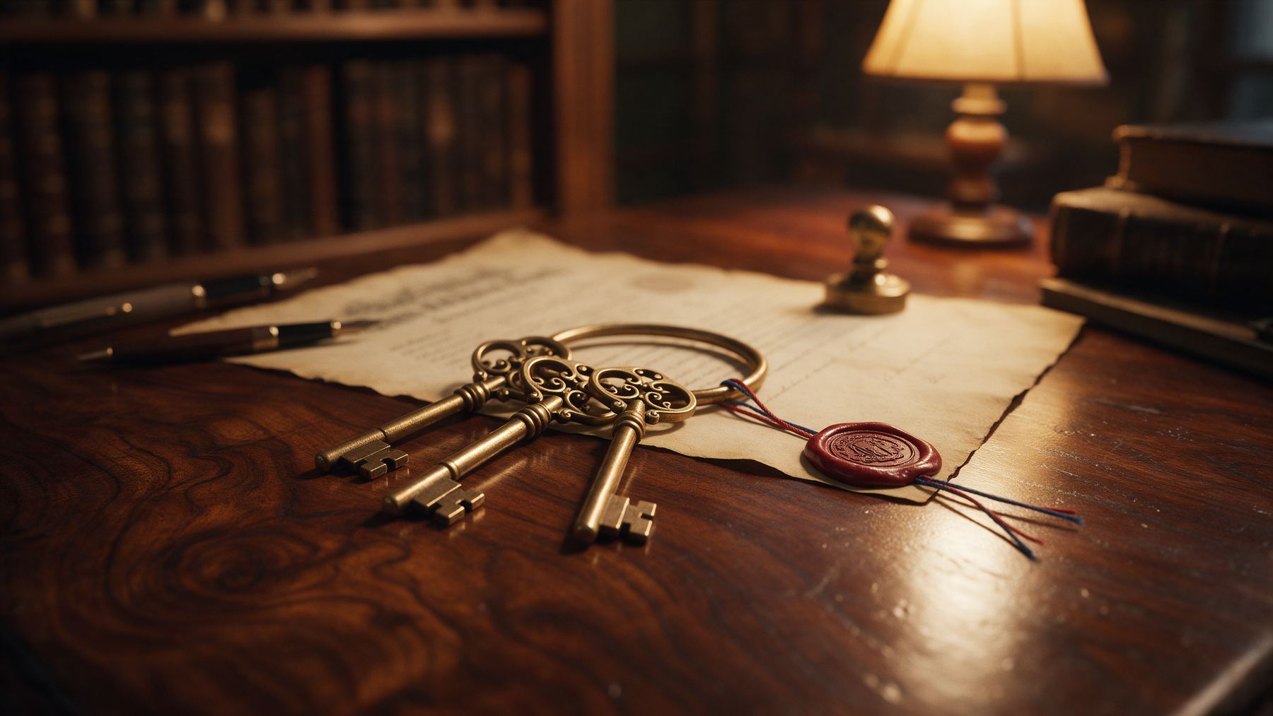Llaves y escritura con sello de lacre: abogados de derecho civil, sucesiones y propiedad