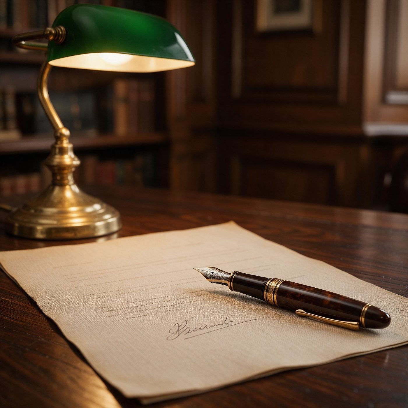 Pluma estilográfica sobre documento legal firmado